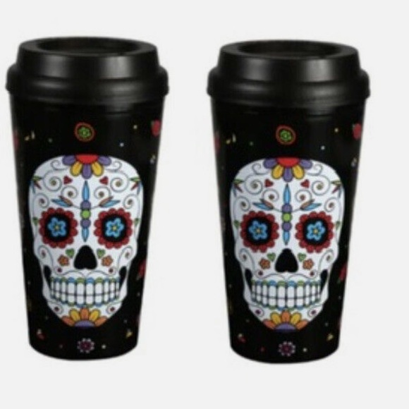 Other - 2 Day Of The Dead Dia De Los Muertos Sugar Skull Double Wall To Go Tumblers 16oz